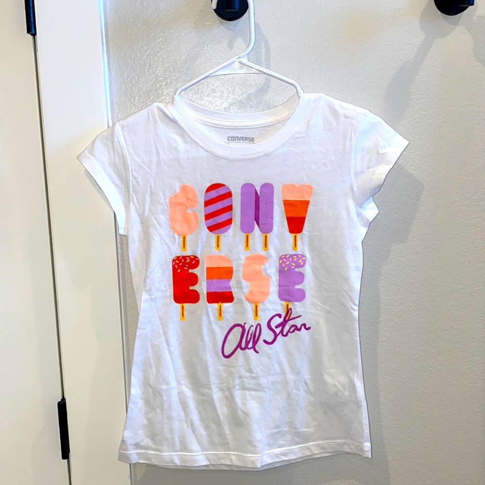 EUC Converse Brand Teen Tween Girls Size 10 12 Years Screen Tee T-Shirt Graphic